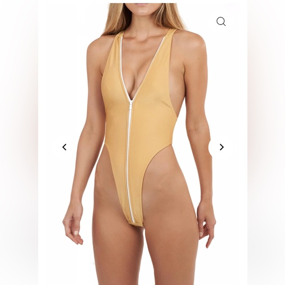 NWOT Sage Swim Cyprus One Piece High Cut Bathing Suit in Mustard - Picture 2 of 10
